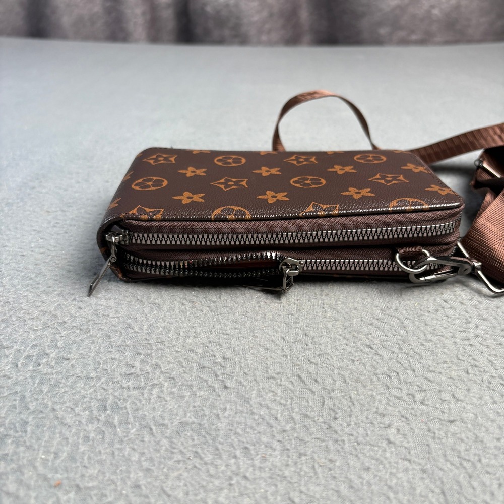 Brown Monogram Floral Crossbody Phone Bag Wallet with Adjustable Strap - Picture 6 of 10
